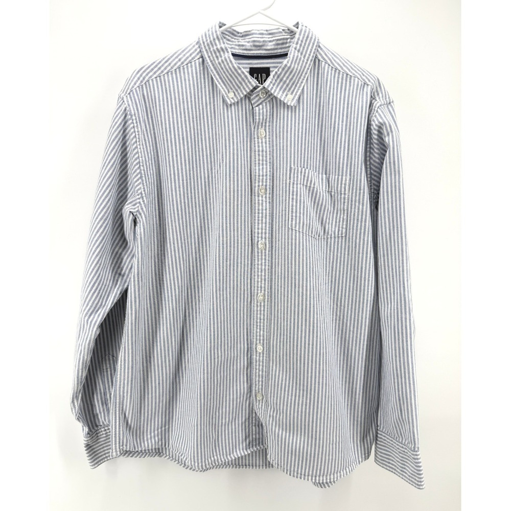 Gap Button Down Shirt Blue White Striped Oxford Classic Long Sleeve Cotton Men L